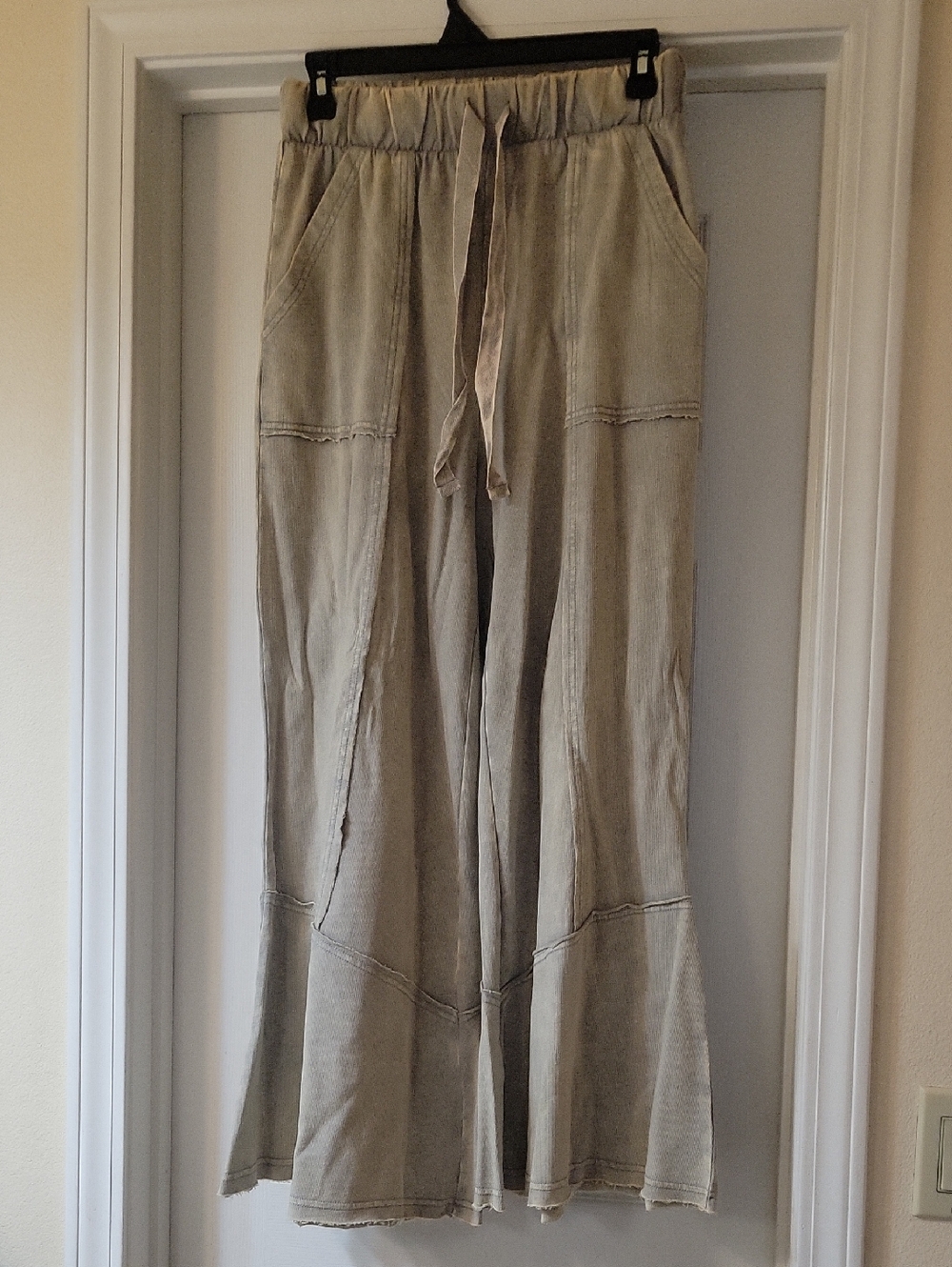 Zenana Light Taupe Wide-Leg Drawstring Pants